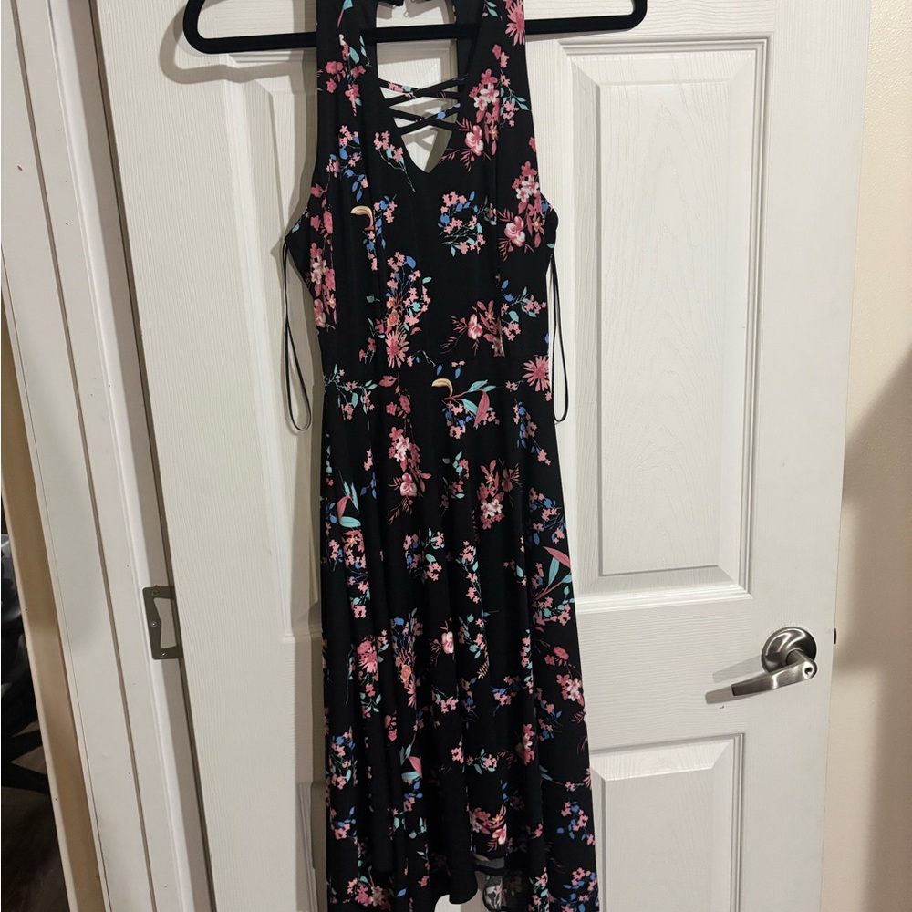 Candie's Black and Pink Floral Backless Dress